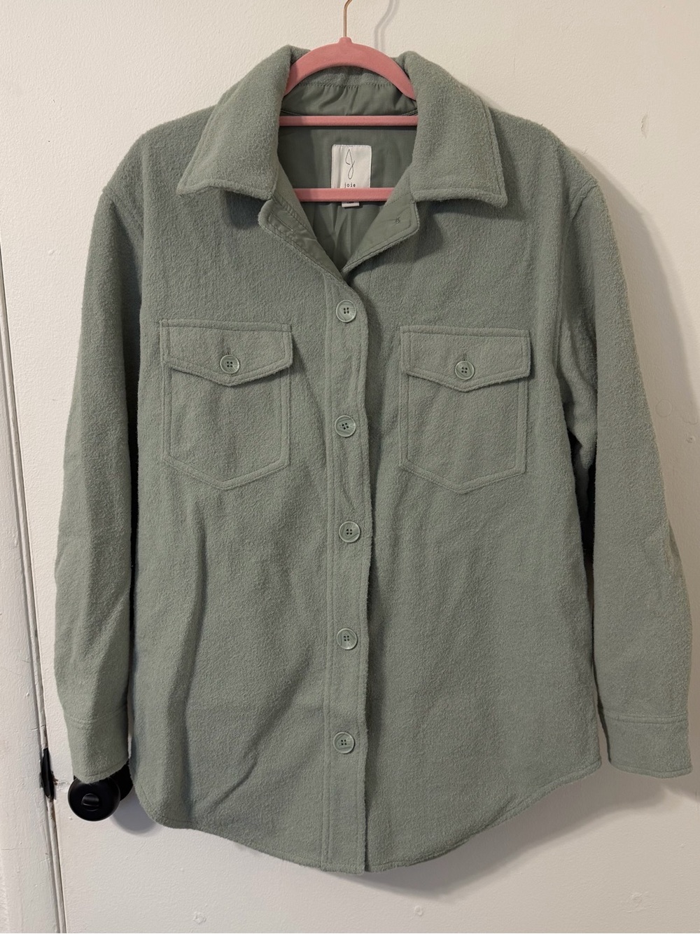 Joie Sage Green Teddy Fleece Button-Up Jacket Size Medium